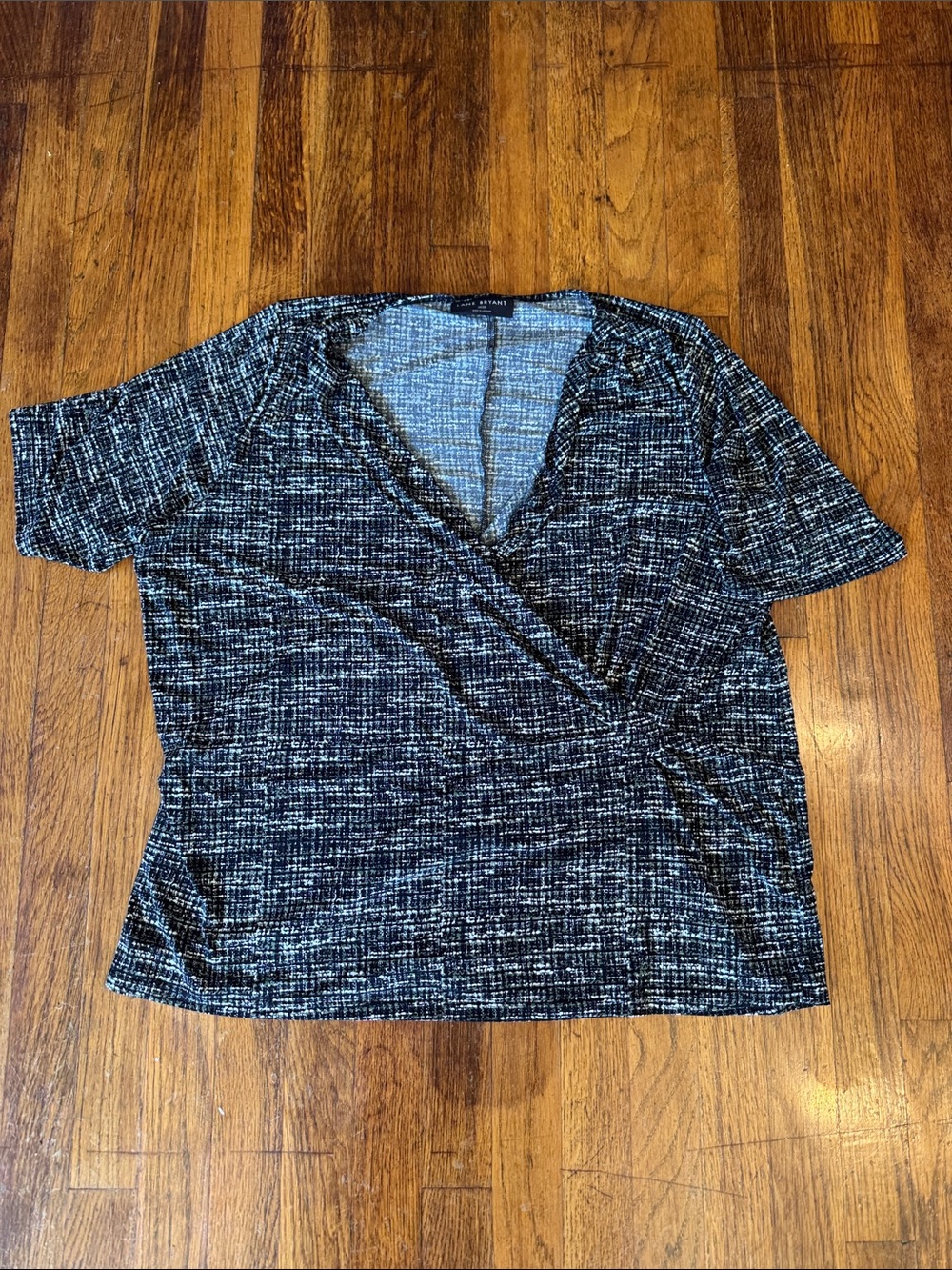 Lane Bryant Black & White Marled Wrap-Front Knit Top